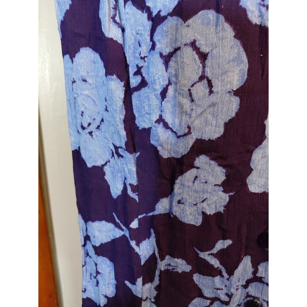 Vintage RJ Co Sz 12 Blue Floral Cap Sleeve Button Down Shoulder Pads Maxi Dress - Picture 4 of 16
